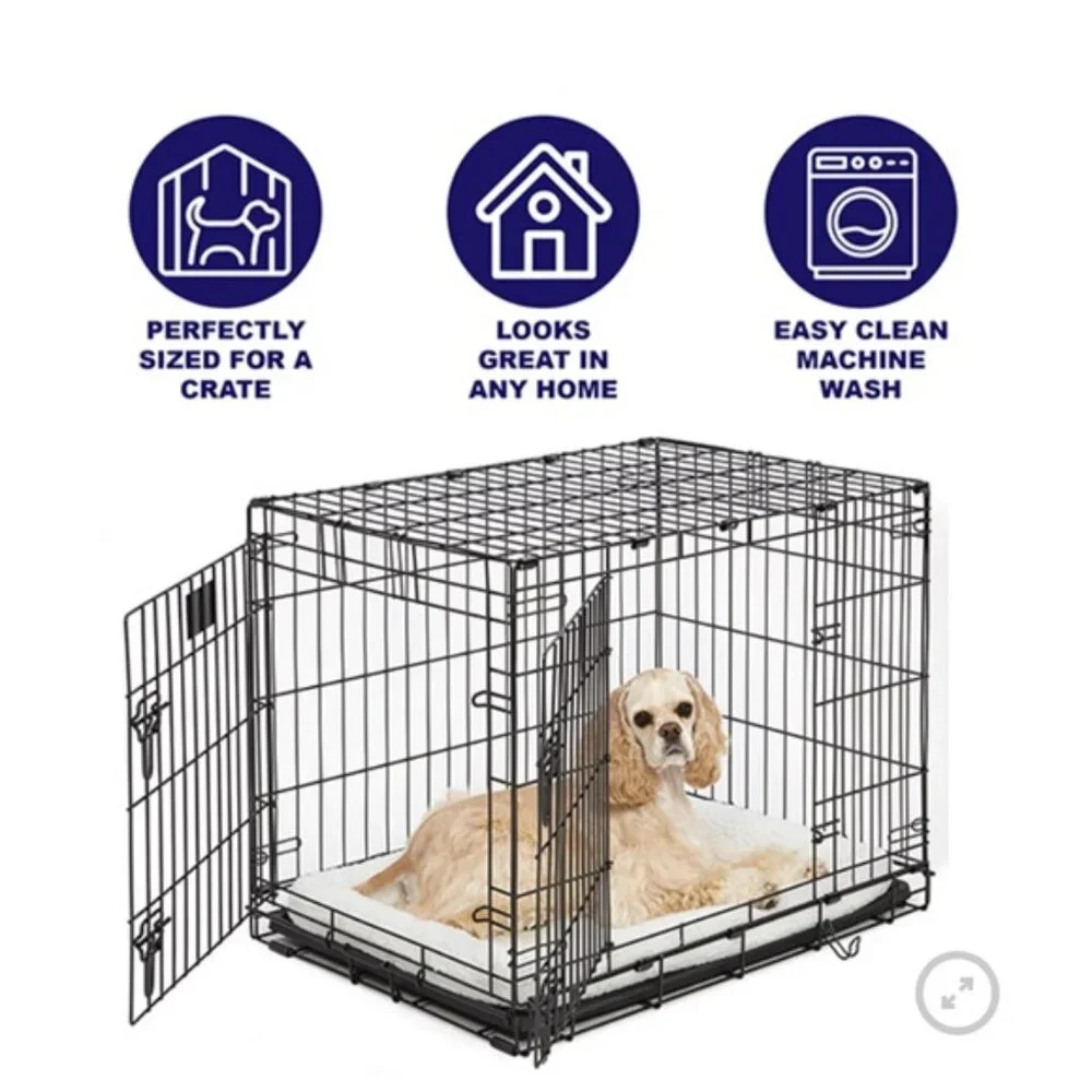 MidWest Quiet Time Fashion Plush Bolster Dog Crate Mat, Pink